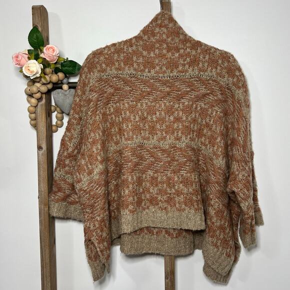 Mystree Turtleneck Brown Mix Wool Blend 3/4 Sleeve Sweater Size Small Medium - Picture 3 of 7